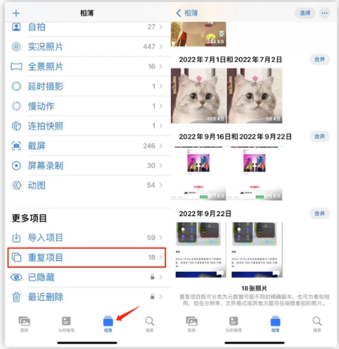 镇海苹果手机维修分享iOS 16 中相册重复项目功能使用方法 